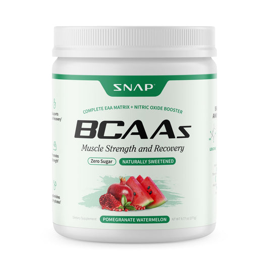 Snap Supplements BCAA powder bottle ready for pre-workout fueling