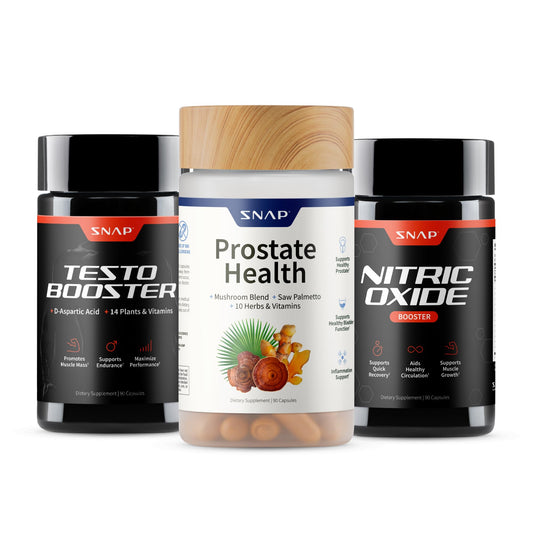 Snap Supplements Big Boy Bundle front label showing three targeted men's formulas for daily vitality