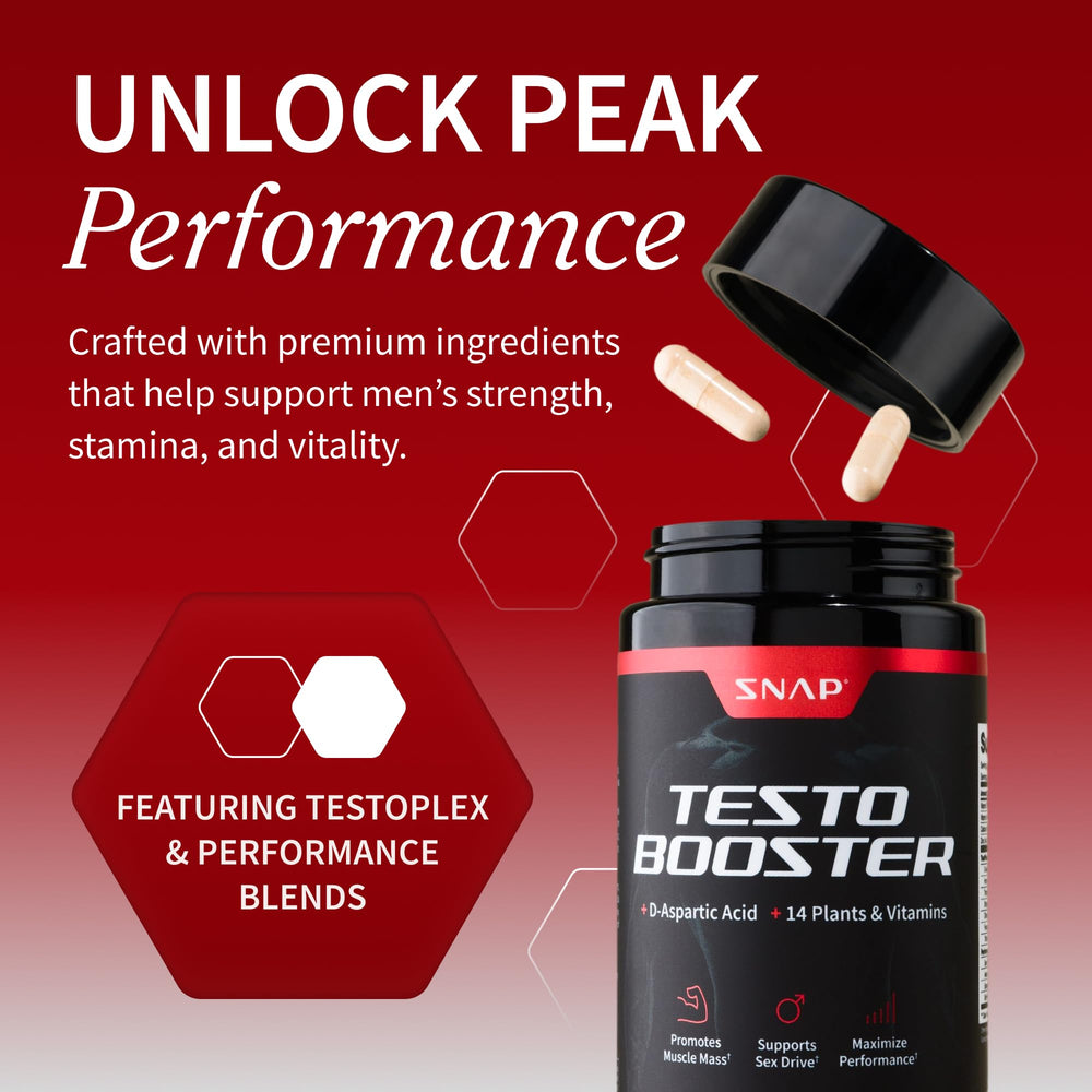 Snap Supplements Testo Booster capsules designed for natural energy and daily vitality