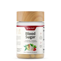 Snap Supplements Blood Sugar Blend bottle closeup showing convenient daily metabolism support