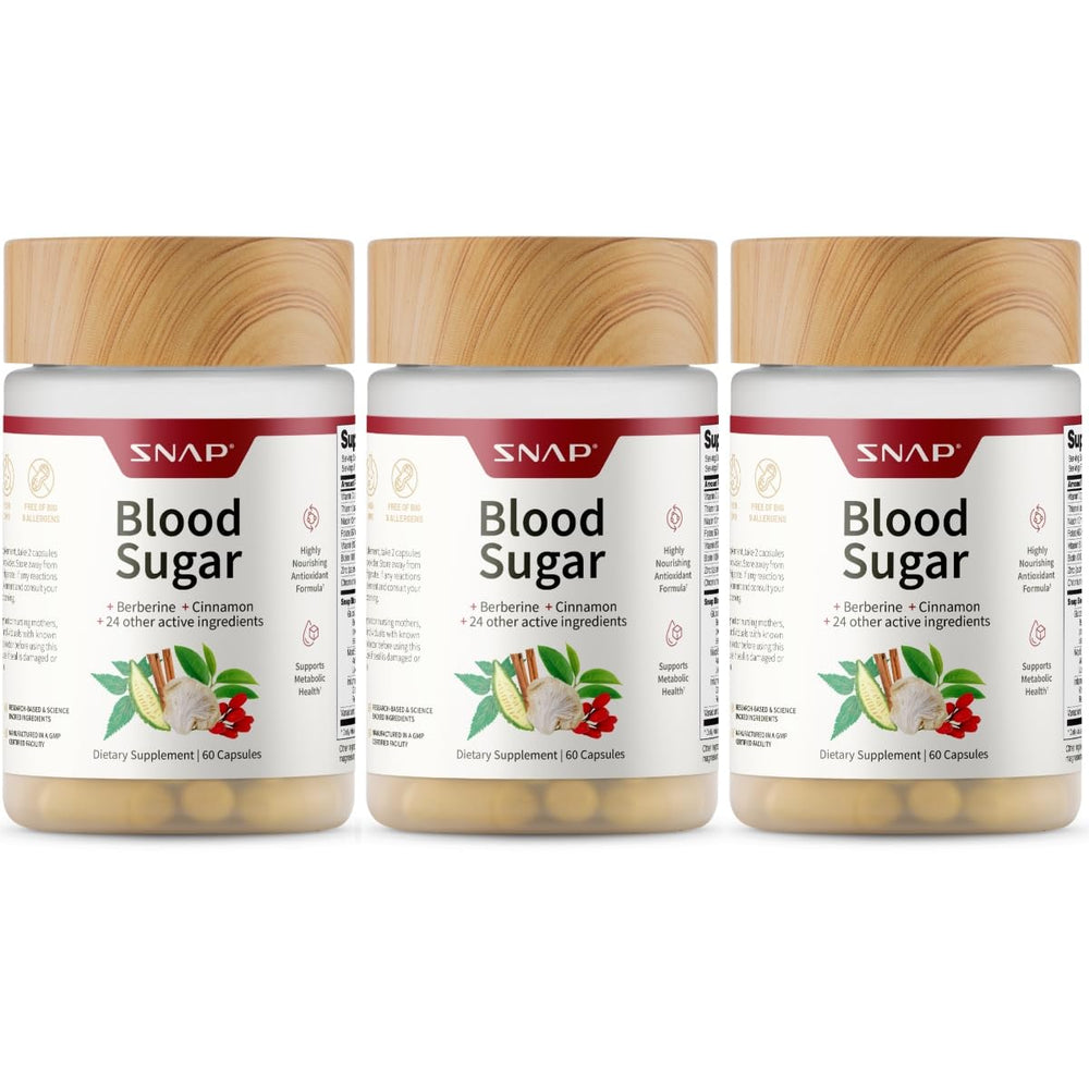 Snap Supplements Blood Sugar Blend bottle with capsules for daily metabolic support