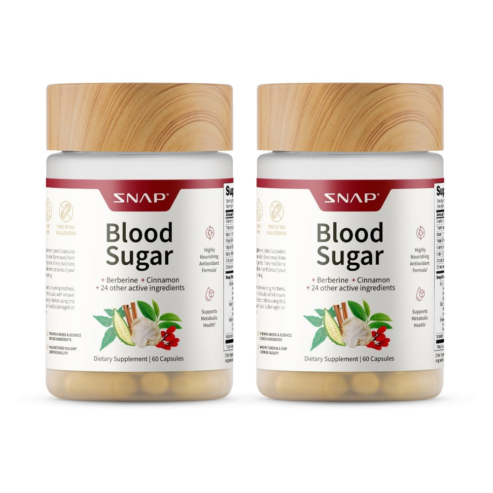 Snap Supplements Blood Sugar bottle showing capsules for daily metabolic support.