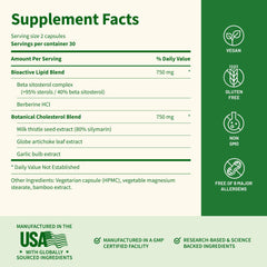 Snap Supplements Cholesterol Health ingredients label exposes a plant-powered blend.