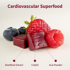 Heart Beets soft chews close-up with chewy texture and mixed berry flavor