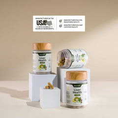 Label graphic on Snap Supplements Liver Health & Detox emphasizing non-GMO vegan and quality
