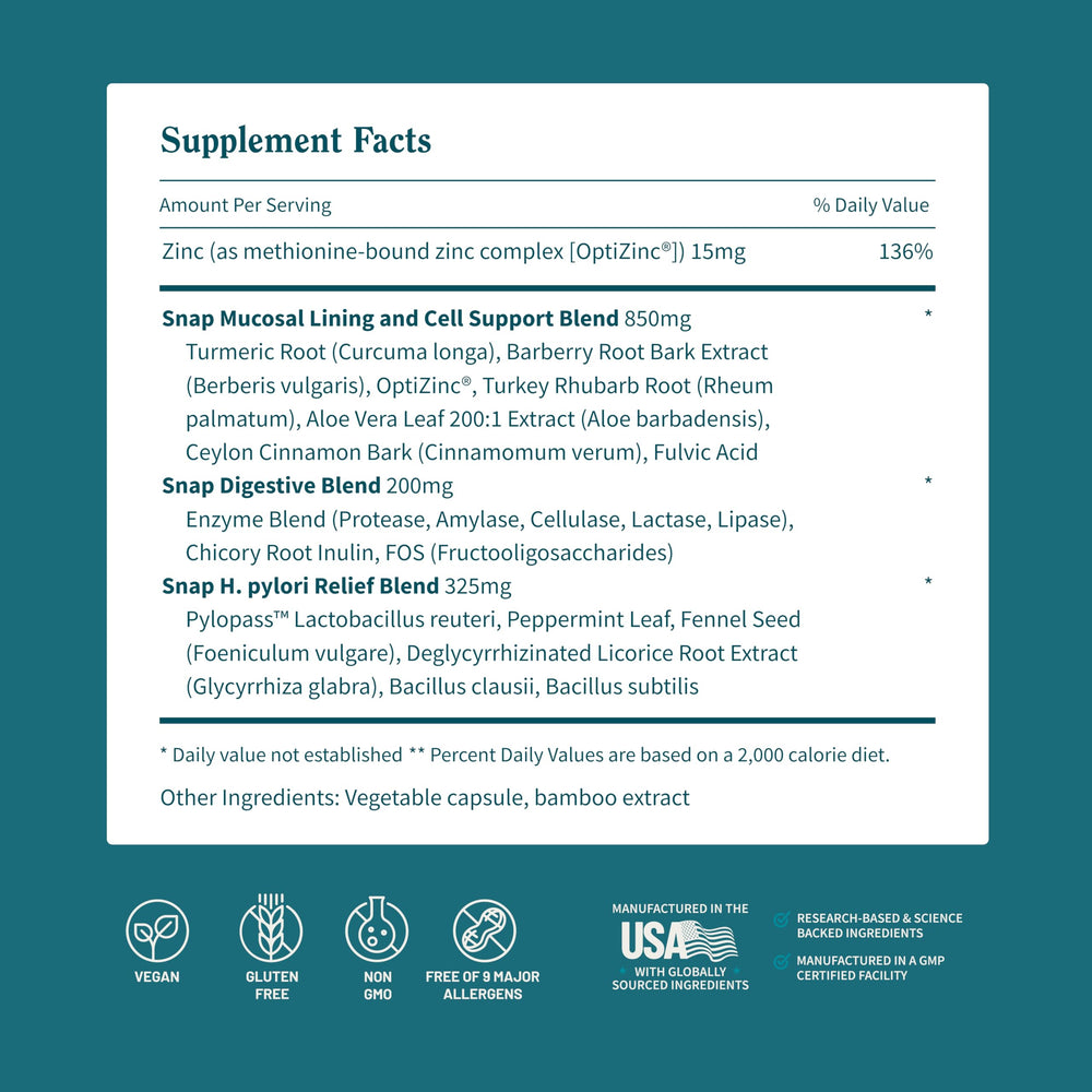 Snap Supplements mucosal lining blend bottle showcases multiple benefits in one formula.