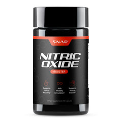 Snap Supplements Nitric Oxide bottle front view emphasizes energy support and circulation.