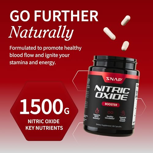 Snap Supplements Nitric Oxide capsules close-up highlighting L-Arginine and L-Citrulline benefits.