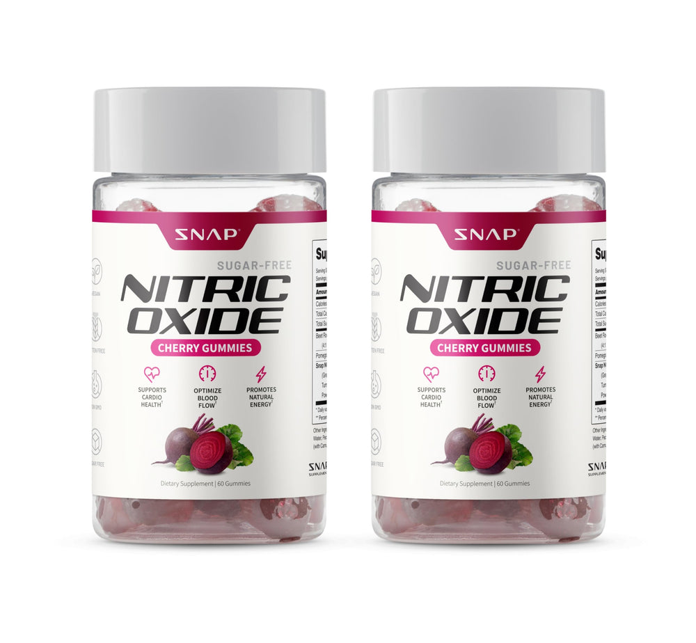 Snap Supplements Nitric Oxide Gummies bottle with beet root 300 mg for natural energy support