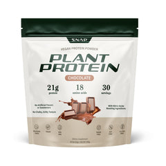 Snap Supplements organic vegan protein chocolate tub demonstrating plant-based protein for muscle support
