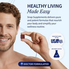 Snap Supplements Prostate Health chews in hand with pomegranate berry flavor
