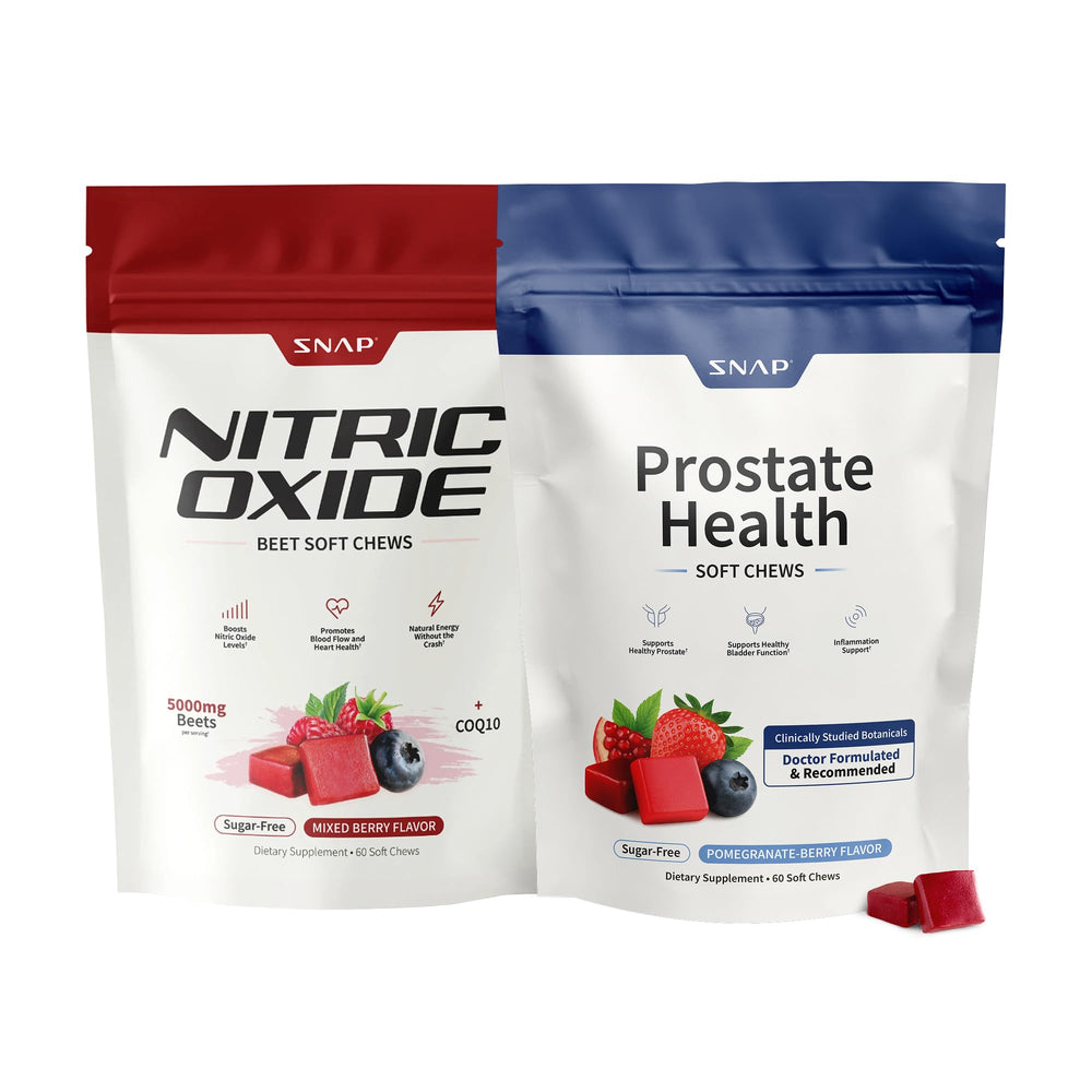 Snap Supplements Prostate Health soft chews bottle, convenient daily support for urinary comfort.