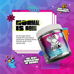 SNEAK Blue Raspberry ingredients panel highlighting natural caffeine and no artificial flavors.