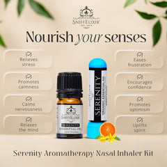 SniffElixir Serenity oil blend bottle: premium essential oil for mood support