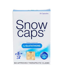 Snow Caps bottle opened showing capsules for a 30-day glow