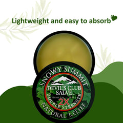 Snowy Summit Devil's Club Salve 2X Alaska-sourced ingredients label