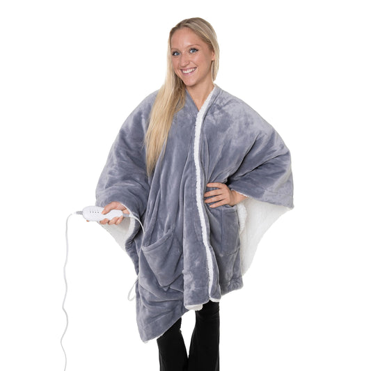Snuggie heated wrap with pockets in gray provides cozy lounging warmth