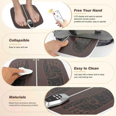 SNUYUERS foot stimulator closeup highlights pads and intuitive controls for easy setup.