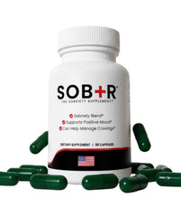SOB+R Natural Drug Recovery Supplement bottle front with label.