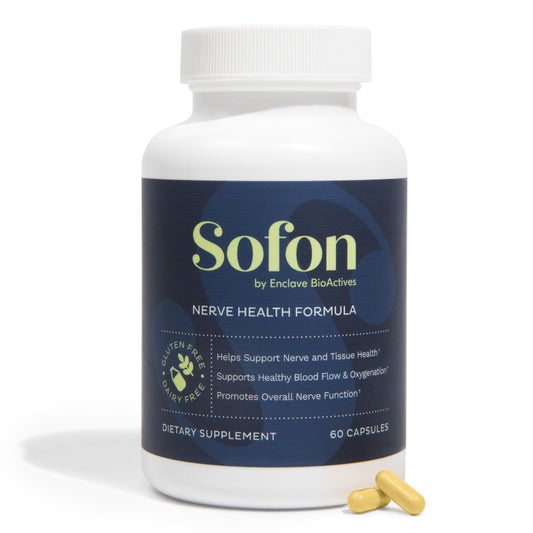 Sofon Nerve Support bottle front for daily nerve comfort.
