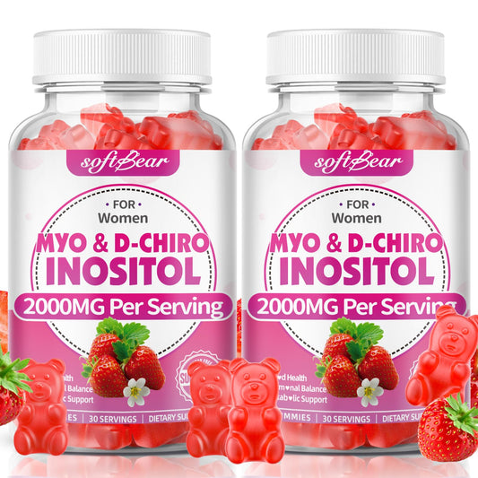 Softbear Inositol Gummies bottle front showing the strawberry flavor for daily wellness