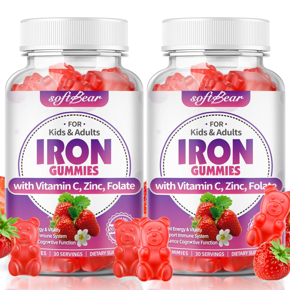 SoftBear Iron Gummies jar with strawberry flavor for daily vitality