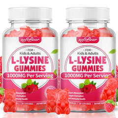 SoftBear L-Lysine Gummies bottle shows 1000mg serving for daily support
