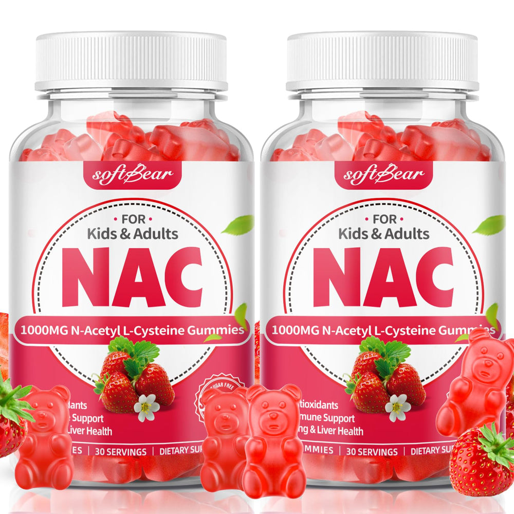 SoftBear NAC gummies bottle showing 1000mg serving for lung and liver support