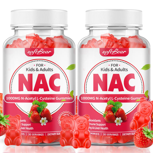 SoftBear NAC gummies bottle showing 1000mg serving for lung and liver support