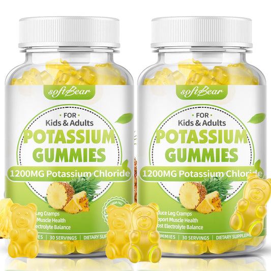 SoftBear Potassium Chloride Gummies bottle front highlighting 1200 mg per serving.