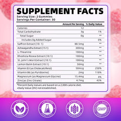 SoftBear saffron gummies bottle-back shows organic formula and sugar-free design.