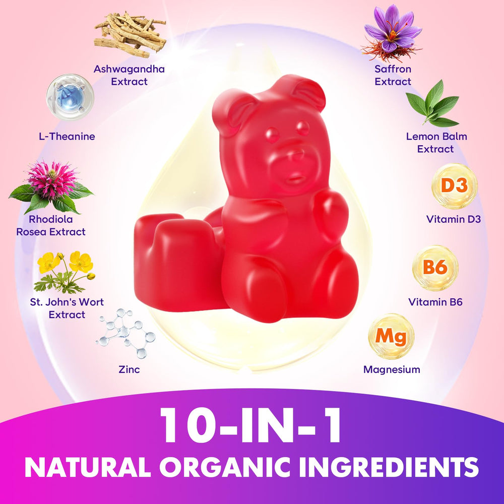 SoftBear saffron gummies jar-dispense illustrates convenient daily dose for all ages.