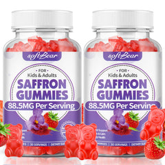 SoftBear saffron gummies strawberry flavor bottle close-up for daily tasty support