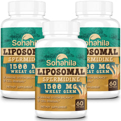 Sohahila spermidine softgel bottle front highlighting high-absorption formula for cellular support.