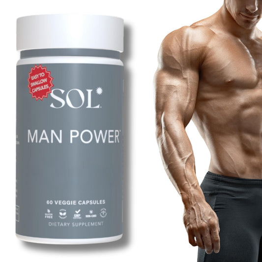 Sol Nutrition Man Power bottle front indicating natural stamina support for men