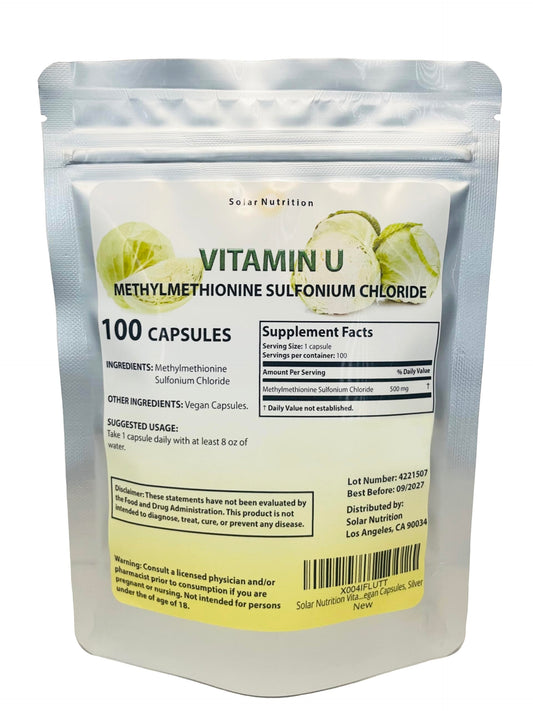 Solar Nutrition Vitamin U bottle with 500 mg capsules for daily wellness