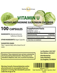 Close-up of Solar Nutrition Vitamin U vegan capsules for daily support