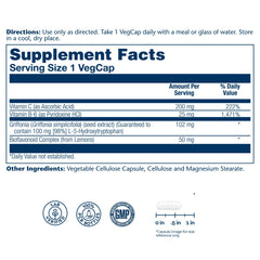 SOLARAY 5-HTP capsules close-up showing coating and quality