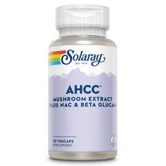 Solaray AHCC mushroom supplement bottle showing daily wellness formula