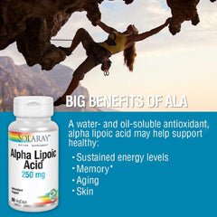 SOLARAY Alpha Lipoic Acid 250 mg capsules closeup emphasizing easy daily use.
