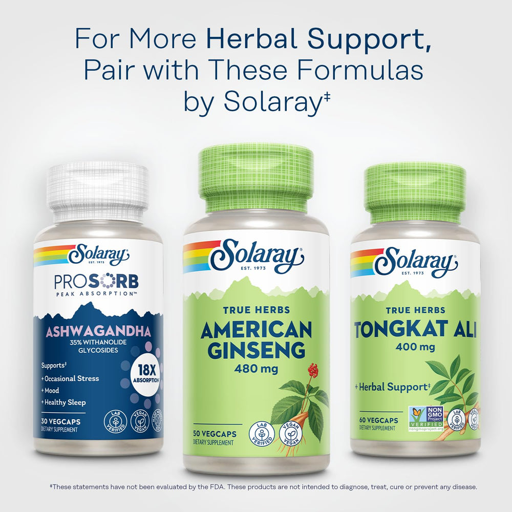 SOLARAY American Ginseng 480 mg bottle displayed on a shelf for daily use.