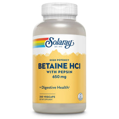 SOLARAY Betaine HCL with Pepsin bottle, high potency digestion support