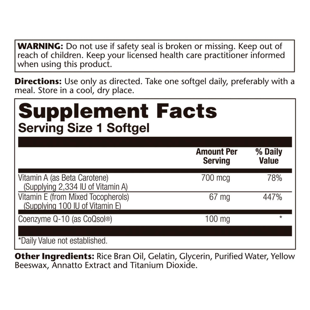 SOLARAY CoQ-10 capsules next to bottle emphasizing 60-count daily use.