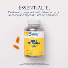 Solaray Bio E softgels close-up emphasizes natural d-Alpha-Tocopherol ingredients.