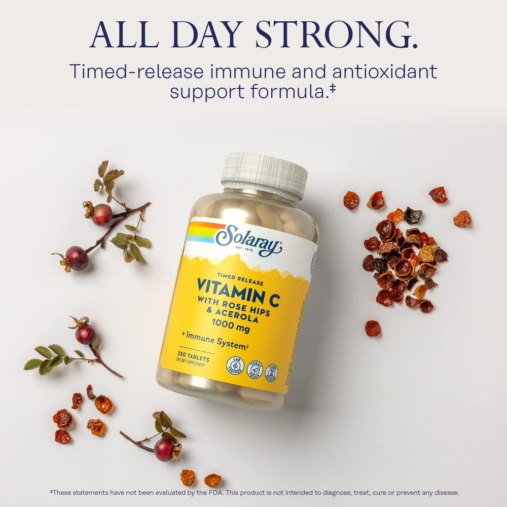 SOLARAY bottle close-up highlights non-GMO formula and natural fruit sources