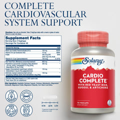 SOLARAY Cardio Complete label closeup, highlighting Red Yeast Rice and other heart-friendly ingredients