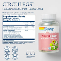 SOLARAY CircuLegs bottle featuring butcher's broom for vein-friendly use