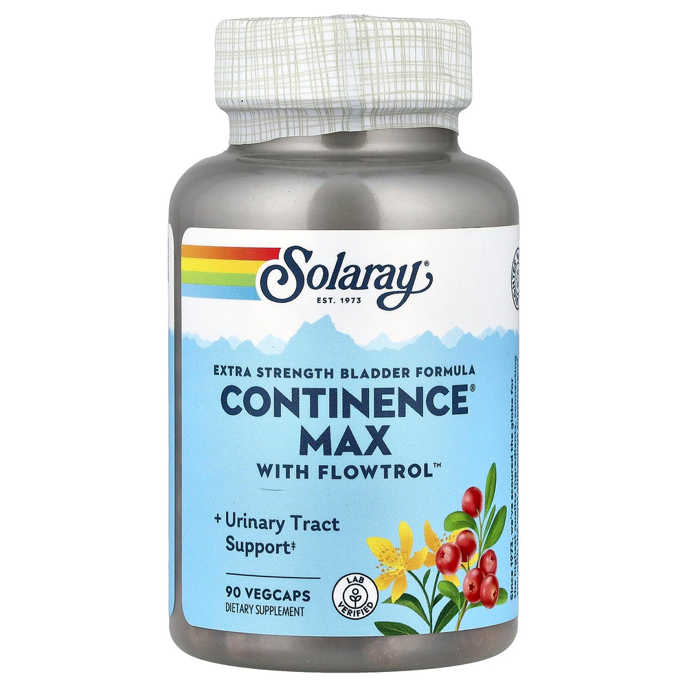 SOLARAY Continence Max Flowtrol bottle shows premium VCaps for easy daily dosing.