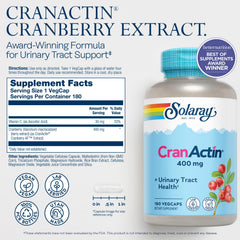 Solaray Cranactin capsules pour shows 400 mg cranberry extract for daily use.
