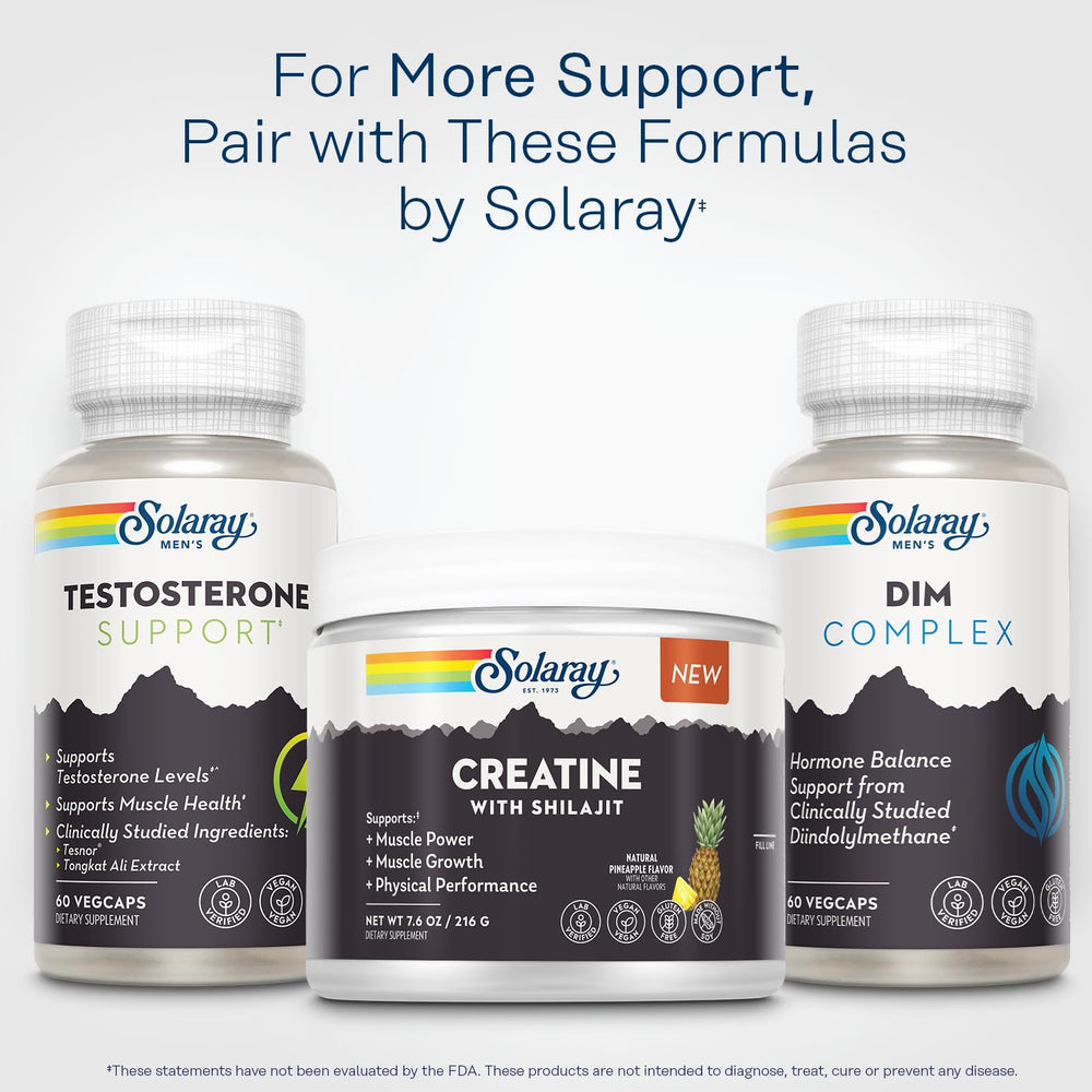 SOLARAY Creatine with Shilajit vegan and gluten-free label supports dietary choices.